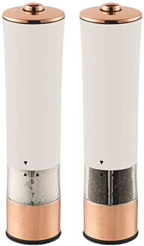 Macina sale e pepe elettrico, 2 pezzi, funzionamento con una sola mano, macina regolabile, in acciaio inox, luce a LED, ricaricabile, facile da usare (colore: bianco)