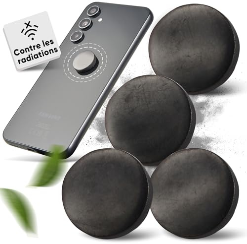 PURAJA 4x Schungit Aufkleber | Original aus Karelien | Schungit Platte für Handy, Smartphone, Tablet und Laptop | Schungit Sticker mit Zertifikat aus der Zazhoginskij Mine