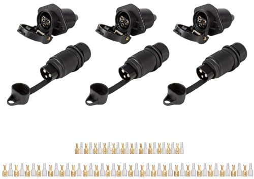 TAEUYYM 3 Pezzi Spina 3 Poli Rimorchio E Presa 3 Poli Rimorchio, 12V Spina E Presa 3 Poli Rimorchio, Impermeabile Connettori Rimorchio, Spina Presa 3 Poli per Carovana RV Trattore Rimorchio (3 Pezzi)