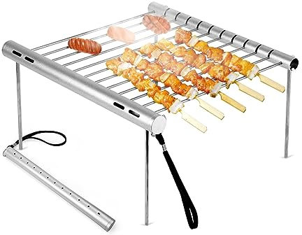 esmen Barbecue au Charbon de Bois Barbecue en Acier Inoxydable, Outil de Barbecue rétractable Pliable, Gril à Charbon pour Le Camping de Pique-Nique dans Gril au Propane sur Pied