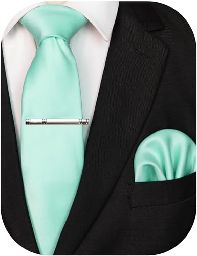 JEMYGINS Herren Krawatte mit Matte Oberfläche inklusive Einstecktuch und Krawattenklammer Set