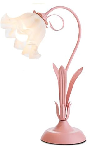 Tischlampe Glas Blume, Tischleuchte Blume mit 3 Farbtemperaturen, Vintage Nachttischlampe mit Blumen, Schreibtischlampe Schwanenhals, Leseleuchte mit Flexibles Arm, für Schlafzimmer, Wohnzimmer,Rosa