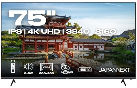 JAPANNEXT Ecran PC Grand Format 75 IPS 4K UHD(3840x2160) | HDR | Haut-parleurs intégrés (8Wx2) | G-Sync/FreeSync | JN-IPS7500UHDR-U