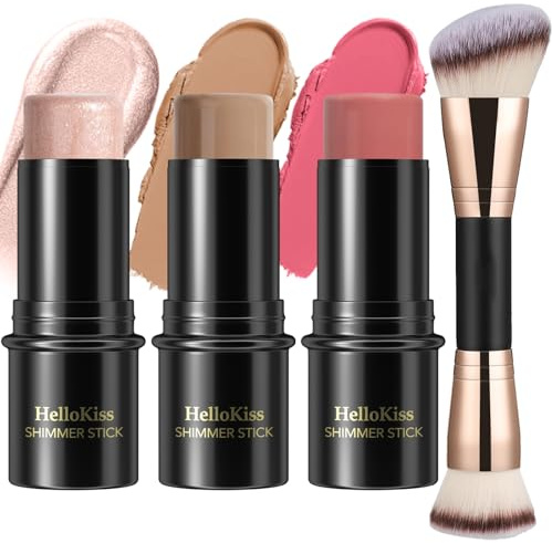 3 Stück Creme-Konturstift-Make-up-Set, Schattierungen mit Highlighter, Rouge und Bronzer,Zum Formen der Wangen, wasserfestes (Fair-Light(#03+#09+#12), 30.00 g (1er Pack))