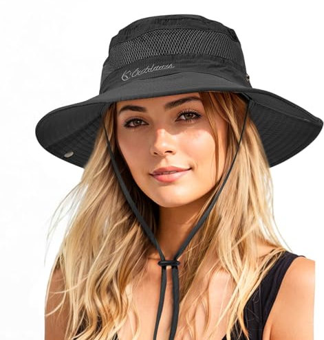 Durio Sonnenhut Damen und Herren - Outdoor Sommer Wanderhut UPF 50+ UV-Schutz Bucket Cap mit Kinnriemen Fischerhut Safarihut Faltbar Mesh Breite Krempe Campinghut
