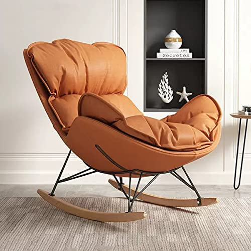 ZYWWW Schaukelstuhl, Schaukelstuhl, moderner Stuhl für Wohnzimmer, gepolsterter Rocker Glider-Stuhl, Relaxsessel, Lounge-Stuhl, einzeln, Seitenstuhl, Dickes Kissen/Orange/Größe