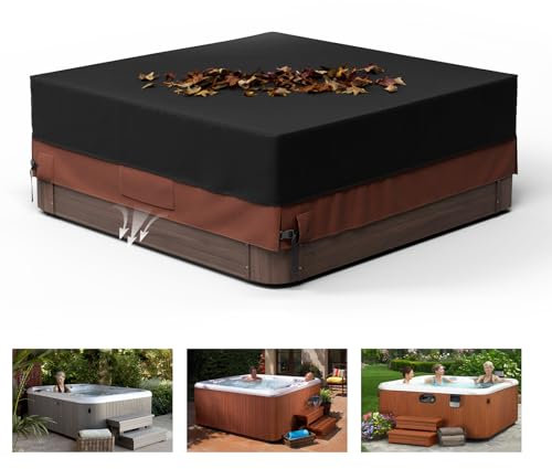 Pacok Cubierta cuadrada para bañera de hidromasaje, impermeable, tela Oxford 600D, cubierta para bañera de hidromasaje con cordón, cubierta antipolvo para spa al aire libre con ventilación de aire