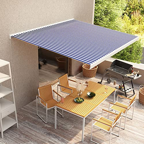 ShCuShan Tenda a Cassonetto Manuale 350x250 cm Blu e Bianca,Tenda da Sole per Esterno Avvolgibile, Tenda da Sole a Bracci Estensibili con Telaio in Alluminio, Tettuccio Resistente al Sole e Impermeabi