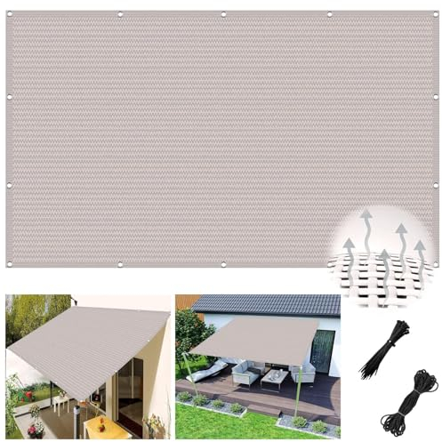 Segeltuch 3.3 x 5.1 m Atmungsaktiv Sonnenschutz HDPE Windschutz mit UV Schutz Sunsail Segel Baldachin mit Ösen Und Kordel für Terrasse Schwimmbad, Weiß