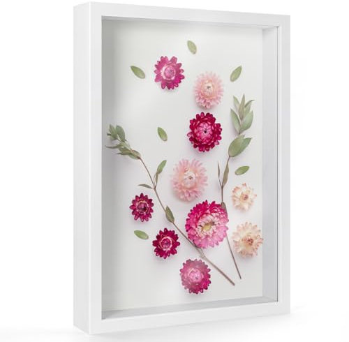 Large 3D Shadow Box Frame A4, 22.8x31.6 cm, Deep Box Photo Frame for Tabletop or Wall Display for Objects up to 4.5 cm, Wooden Memory Box for Photos, Crafts, Flowers, Medals, Tickets (White 3CM)