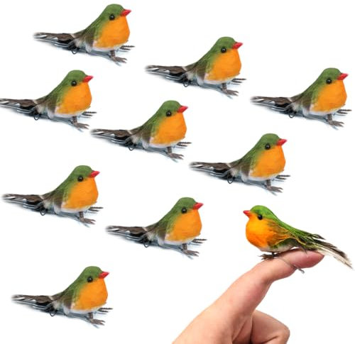 10 Christbaumschmuck Vögel Rotkehlchen Deko, Künstlicher Vogel und Feder, 8cm*3.5cm Weihnachtsbaumschmuck Vögel, für Christbaumschmuck Hochzeitsdekoration Gartendeko, Weihnachtsbaum-Dekoration