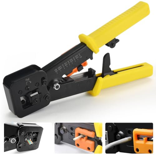 ADERTOS Kit de Crimpadora RJ45 Profesional para Conectores, Herramienta de Crimpado Cat5 Cat6 Cat7 Rj10 Rj11 Rj12, Alicate para Cable de Red