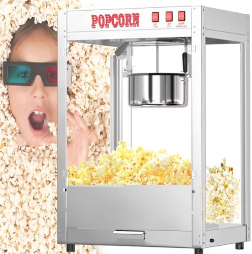 YANGYMM Grande Machine à Pop-Corn à Air Chaud, Machine à Pop-Corn de Style Commercial 1600 W, Machine à Pop-Corn en Acier Inoxydable avec Chauffage au Feu, pour FêTe à La Maison