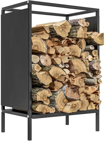 Outsunny Range bûche interieur porte bûche de cheminée support de bois de chauffage pour intérieur extérieur, rack de stockage en acier, 44 x 28 x 65 cm, noir