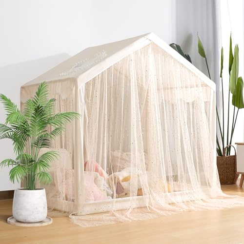WEEKAN Kids Play Tent with Star-Shaped Window, Indoor Play Tents for Toddlers 1-3, Playhouse Tent for Girls & Boys, Children's Tent with Breathable Netting (Boho)