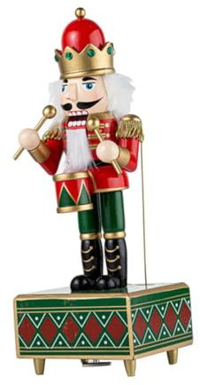 Cabilock Cascanueces De Madera 32 Cm Figura Soldado Rojo Caja De Música Mecánica Cuerda Decoración Navideña Clásica para Oficina y Hogar Obsequio De Navidad
