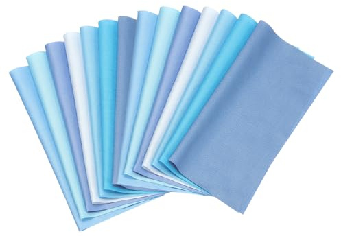 PATIKIL Bomullstygpaket, 14 st 25 x 25 cm feta kvartal enfärgade förskurna tygrutor för sömnad lapptäcke quiltning gör-det-själv-hantverk, blå