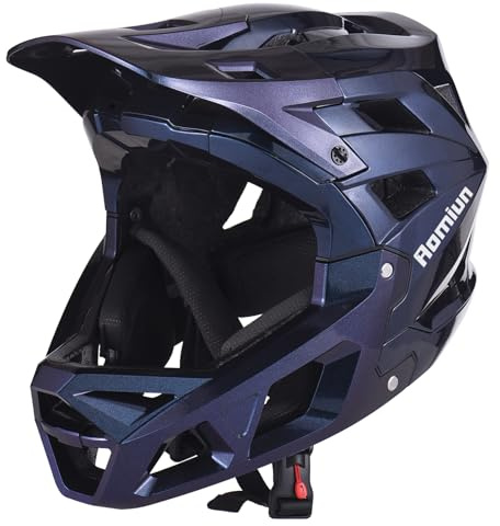 Aomiun Adult Bike Helmet, Full Face Mountain Bike Helmet Adjustable Lightweight Cycling Helmets with Detachable Visor & Chin Guard, Comfort Downhill Helmets for Men Women