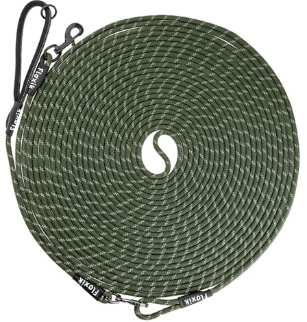 Floxik Schleppleine für Hunde | 5m, 10m, 15m, 20m grün | reflektierende Tauleine mit Abnehmbarer Handschlaufe | auch optimal als Trainingsleine für Welpen geeignet