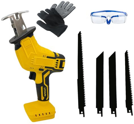 Timisea Cordless Reciprocating Saw Kit with 4 Blades, Safety Gloves & Goggles 3500 SPM High Speed, Self-Locking Chuck for DeWalt 20V Batteries for Wood, Branches, PVC, Metal Cutting(no Battery)
