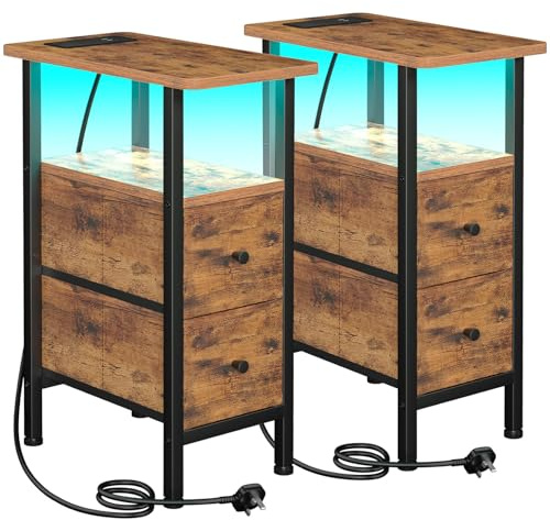 LOAKEKEL Narrow Bedside Table Set of 2, Slim Side Table for Bedroom