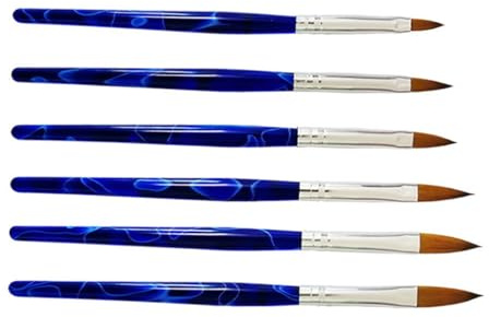 Set 6 Pennelli Nail Art Blu per Decorazione Unghie | Manico in Acrilico e Alluminio, Set Nailon 6 Pezzi, Facile Impugnatura per Disegni DIY