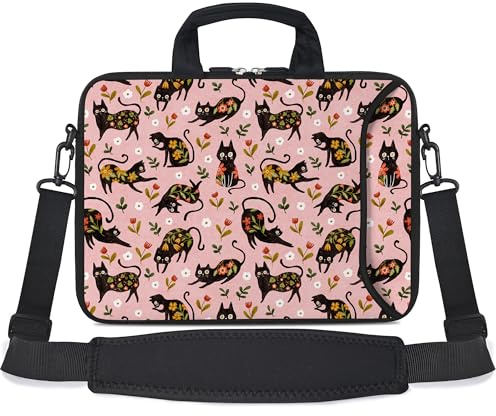 RICHEN 10 inch Messenger Bag Carrying Case with Handle Accessory Pocket Fits 7 to 10-Inch Laptops/Notebook/Kids Tablet (7-10.2 inch, Flowers Cats)