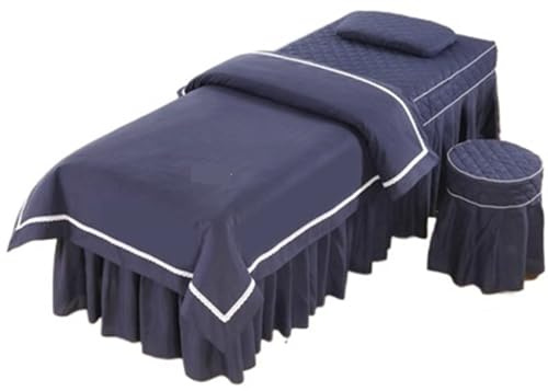 DYYEUAVT Sängkläder för salong skönhet, 4 delar, hudvänlig, för massage, spa, kjol, pall, kudde och täcke (Royal blue, 190x80 cm)