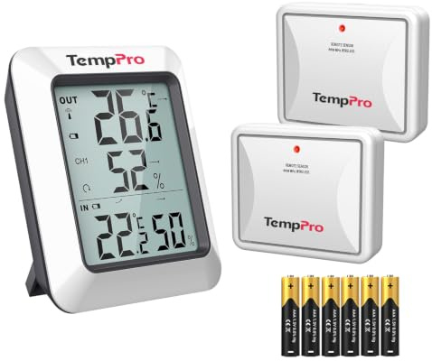 TempPro Funk Thermometer Hygrometer Innen Außen mit Außensensor | Digitale Wetterstation mit Temperatur Luftfeuchtigkeit, Min/Max-Anzeige, Trendanzeige, erweiterbar auf 3 Sender