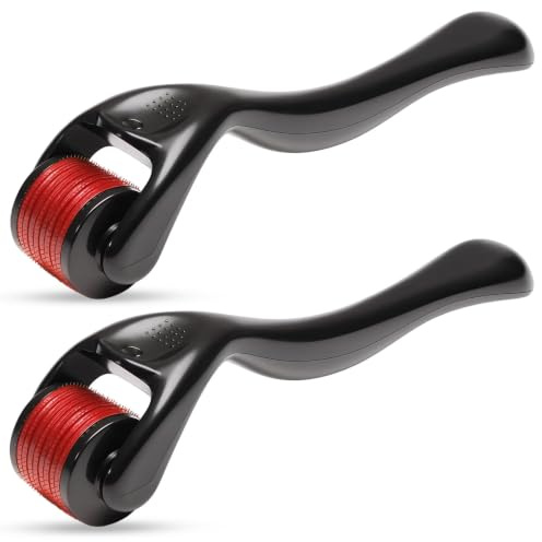 2 Stück Derma-Roller 0,5mm, Micro Needling Roller Beard Bartroller mit 540 Titan Nadeln Micronadeln, für Hautpflege & Bartwuchs, Professionelle Hautpflege für Haare Körper Gesicht Gegen Falten Narben