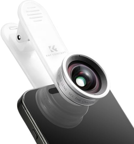 K&F CONCEPT Objectif Grand Angle Selfie, 18mm équivalent, Champ visuel +43% | Verre Optique Haute Définition Revêtu AR, Boîtier Aluminium 25g Léger, Caméra Avant/Arrière, Compatible iPhone 12 à 16 -JW01