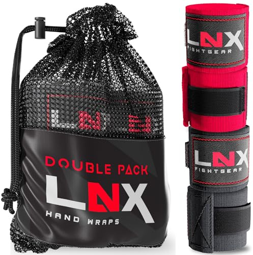 LNX Bandagen/Boxbandagen Doppelpack 4,5m - 450cm Profi Bandagen für Boxen Kickboxen Muay Thai MMA UVM schwarz + rot