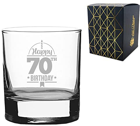 Novelty Engraved/Printed Whisky Glass - Happy 70th Birthday - Engraved with Message