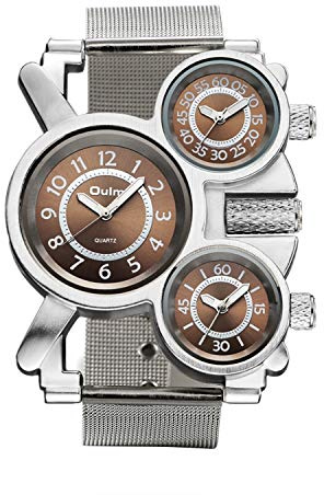 Avaner Herren Armbanduhr Analog Quarzwerk mit Edelstahl Meshband und DREI Zeitzonenanzeige