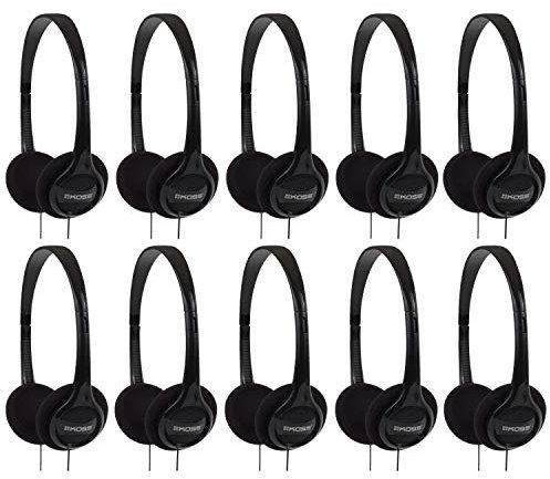 Koss KPH7 Lightweight Portable On-Ear Headphones Bundle (Black, 10-Pack)