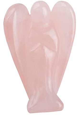 Nupuyai Rosenquarz Schutzkristall Engel Ornament, 4 cm handgeschnitzter Heilstein Taschenengel Statue Figur für Heimdekoration