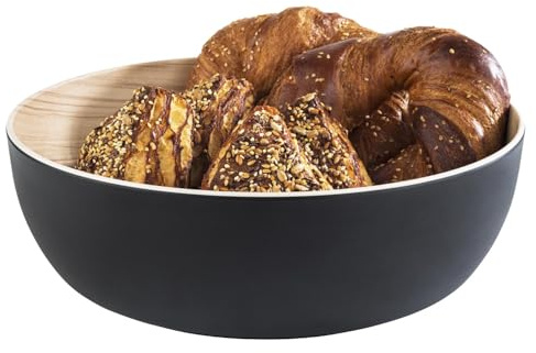 APS 84935 „Frida“, Melamin Schüssel, stabile Kunststoff Schale, Ø 30 cm x H: 9,5 cm, Brotkorb, Salatschüssel, innen Holzoptik, außen schwarz, spülmaschinengeeignet