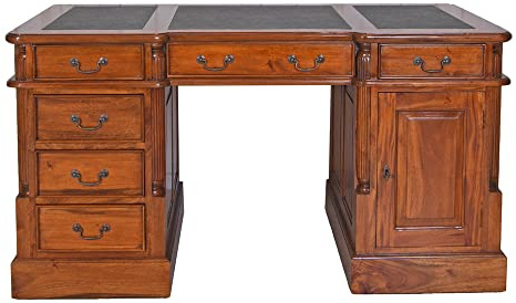 Chefschreibtisch Kolonialstil Mahagoni massiv „House of Manor“ Computertisch antik mit Kunstleder 140 cm mar033 Palazzo Exklusiv