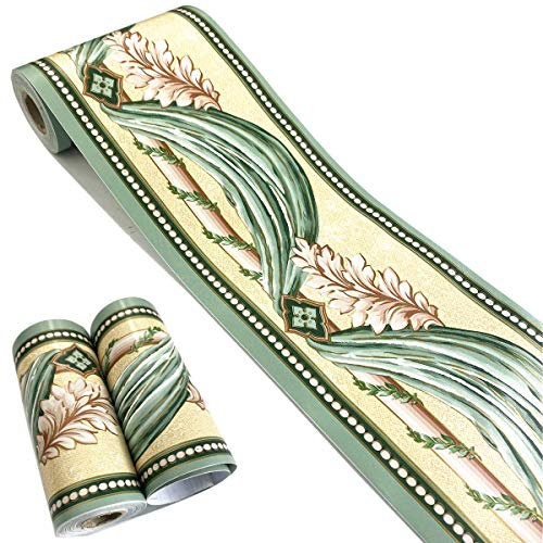Mesoar Self Adhesive Vintage Green Floral Rattan Wallpaper Border Peel Stick Decorative Ceiling Sticker Molding Border 10cm by 32.8ft