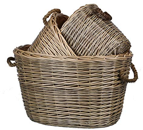 UNUS Körbe oval geflochten aus Weide mit Seilgriffen (3er Set)