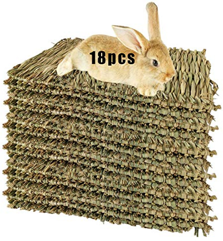 Hamiledyi Rabbit Grass Mat Bunny Natural Straw Woven Bed Small Animal Cages Hay Mat Sleeping Chewing Nesting and Toys for Guinea Pig Chinchilla Squirrel Hamster Cat Dog (18pcs Rabbit Grass Mat)