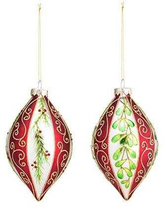 DEMDACO Deko-Set mit Stechpalmen-Endstück, 14 x 8,9 cm, glitzernd, Rot / Grün, 2 Stück