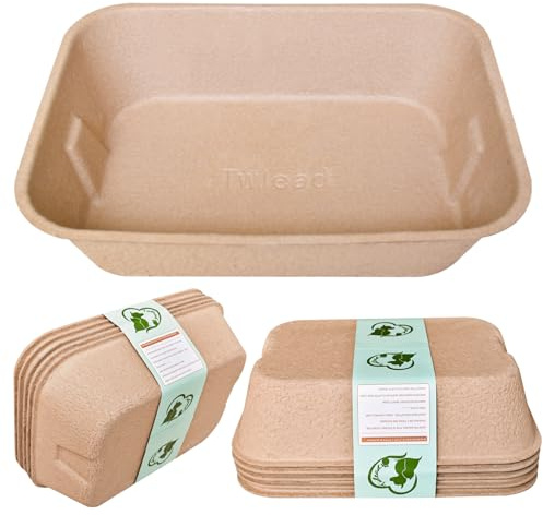 Twlead Disposable Cat Litter Box (5-Pack with 1-Towel) Eco Friendly 100% Recycled Paper Cat Tray,16.14 X11.81X3.94 Inch (Brown)