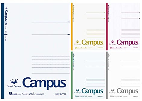 KOKUYO Smart Campus Notebook, Dot A 7mm Ruled, Semi-B5, 30 Sheets, 30 Lines, Pack of 5, White Color Edition, Japan Improt (NO-GS3CWATX5)