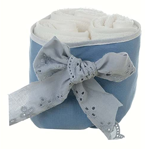 BLANC MARICLO' Baumwollkorb mit DREI hellblauen 14 cm Waschlappen