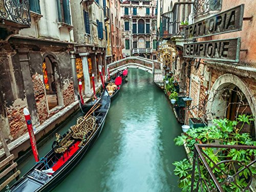 Feeling at home LEINWANDDRUCK im SCHATTENFUGENRAHMEN Gondel in schmaler Kanal durch alte Gebäude, Venedig, Italien Frank Assaf - Meer horizontal Kunstbilder im Holzrahmen cm_68_X_91