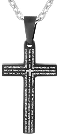 Hanessa Personalisierte Kette mit Gravur Edelstahl 45-60 cm mit Anhänger Kreuz mit Vater unser (spanisch) in schwarz - Halskette Männer und Frauen - Personalisierter Schmuck Damen Herren