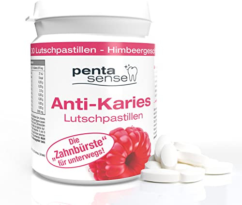 PentaSense® - Xylit Anti Karies Lutschpastillen mit Himbeergeschmack gegen Plaque und Säure helfen den Zahnschmelz zu bewahren -30 Stück