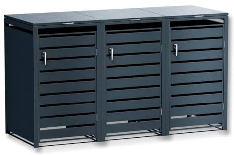 Metzler Mülltonnenbox 3er 240L aus massivem Stahl in Anthrazit | 3 Tonnen | wetterfest Container | Abfallbehälter | Tonnenhaus | abschließbar | Gartenbox | Müllbox