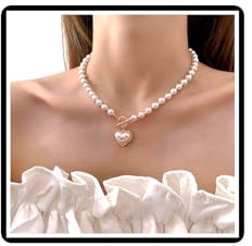 Perlenkette mit Liebesanhänger Kristall Lächelndes Gesicht Chokerhalskette Kette Kunstperle Strass Liebesherz Schmuck für Frauen Mädchen (Gold A)
